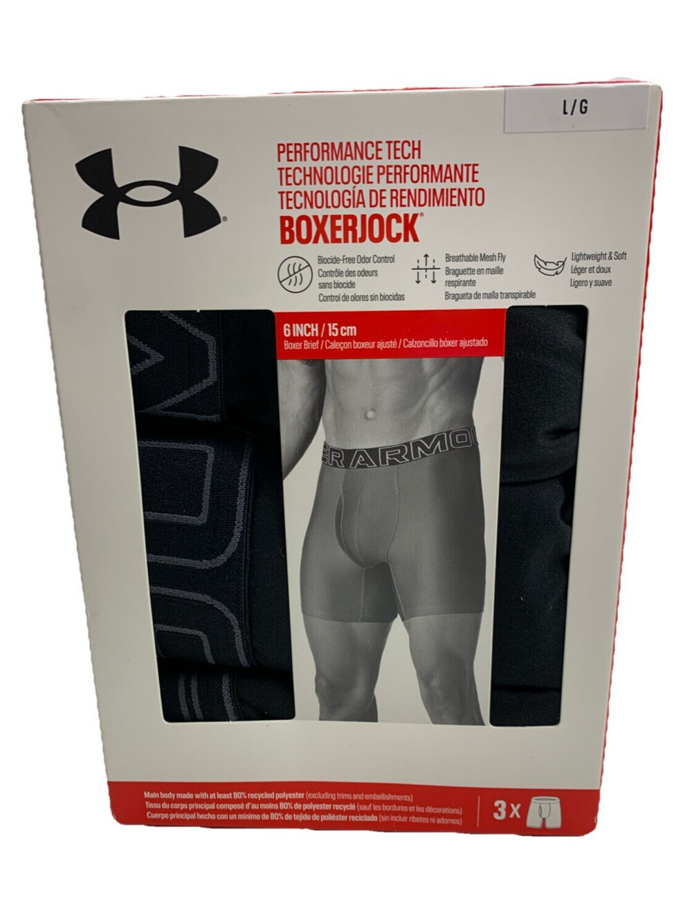 Under Armour Performance Tech Boxerjock Underwear Boxer Brief Size Large 3 Pack